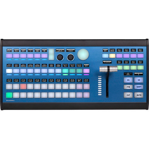blue pill inside colourful console dials