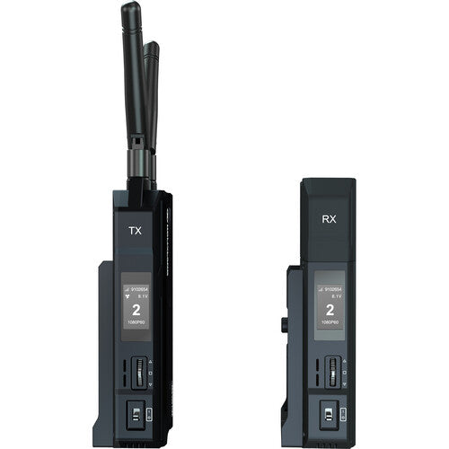 Hollyland COSMO C1 SDI/HDMI Wireless Video Transmission System, best used for wireless video, dual side view of the product.