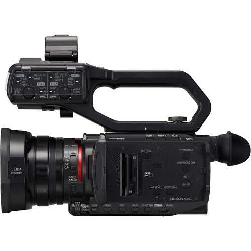 Side view of the Panasonic HC-X2000 UHD Camcorder, showing the camera body and handle for professional videography.