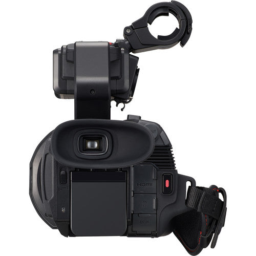 Rear view of the Panasonic HC-X2000 UHD Camcorder, showing the viewfinder for studio-to-post production workflows.