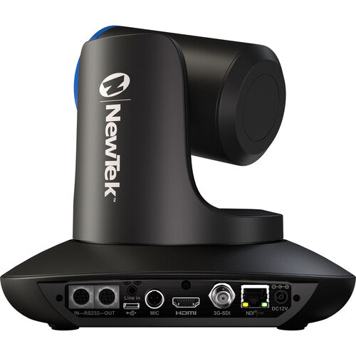 newtek black camera and back panel with blue rim