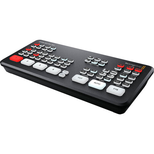 Blackmagic Design ATEM SDI, best used for multi camera live streaming, top side view of the product.