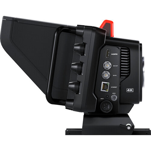 Right side view of the Blackmagic Design Studio 4K Pro G2 Camera, showing ports ideal for multi-camera live productions.