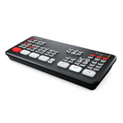 Angled view of the Blackmagic ATEM Mini Pro video switcher, used in live video production and sports broadcasting.