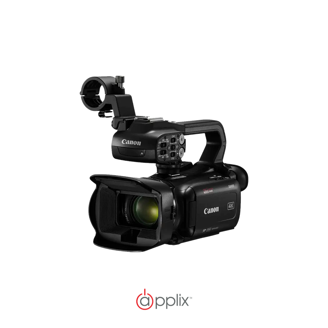 Canon XA65 Professional UHD 4K Camcorder, best used for professional video capture, front view of the product.