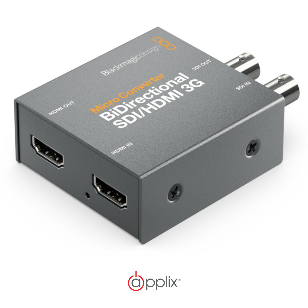 An image of the Blackmagic Design Micro Converter Bi-Directional 3G showcases the HDMI in and HDMI out ports.