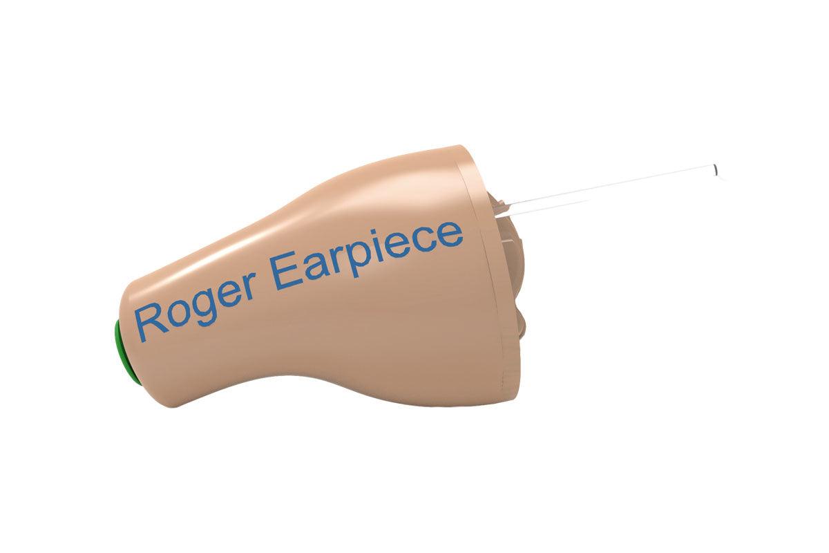 A close-up of the Phonak Roger Earpiece, a wireless in-ear communication device used in live event production environments.