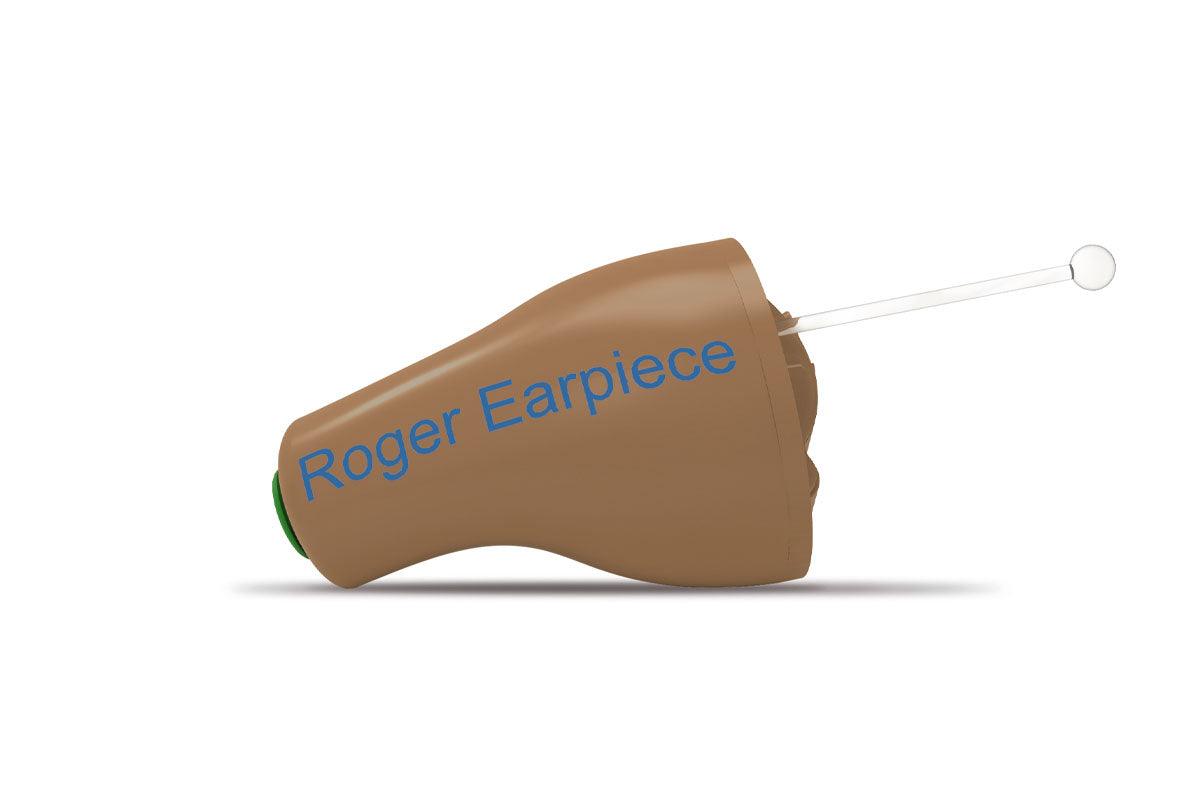 Side view of the Phonak Roger Earpiece for in-ear wireless communication used for live events and public speaking.