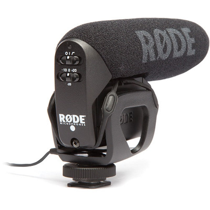 Rode Videomic Pro Compact Shotgun Microphone, best used for compact production audio capture, rear view of the product.