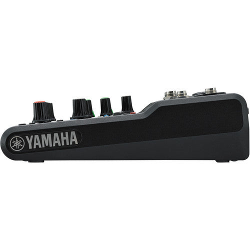 Yamaha MG06X 6-Input Mixer with Built-In Effects, best used for audio mixing, side view of the product.