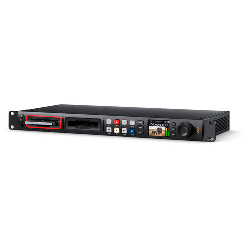 Blackmagic Design HyperDeck Studio HD Pro, best used for video production monitoring, front-side view of the product.