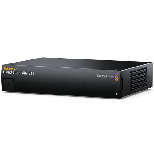 Blackmagic Design Cloud Store Mini 8TB, best used for video production storage, front-right view of the product.