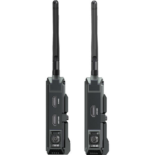 Hollyland Pyro H 4K HDMI Wireless Video Transmission System, best used for live communications, side view of the product.