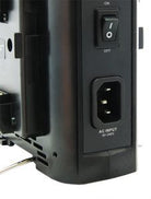 Dynacore D2S V-Mount Battery Charger, best used for charging V-lock batteries, rear view of the product.