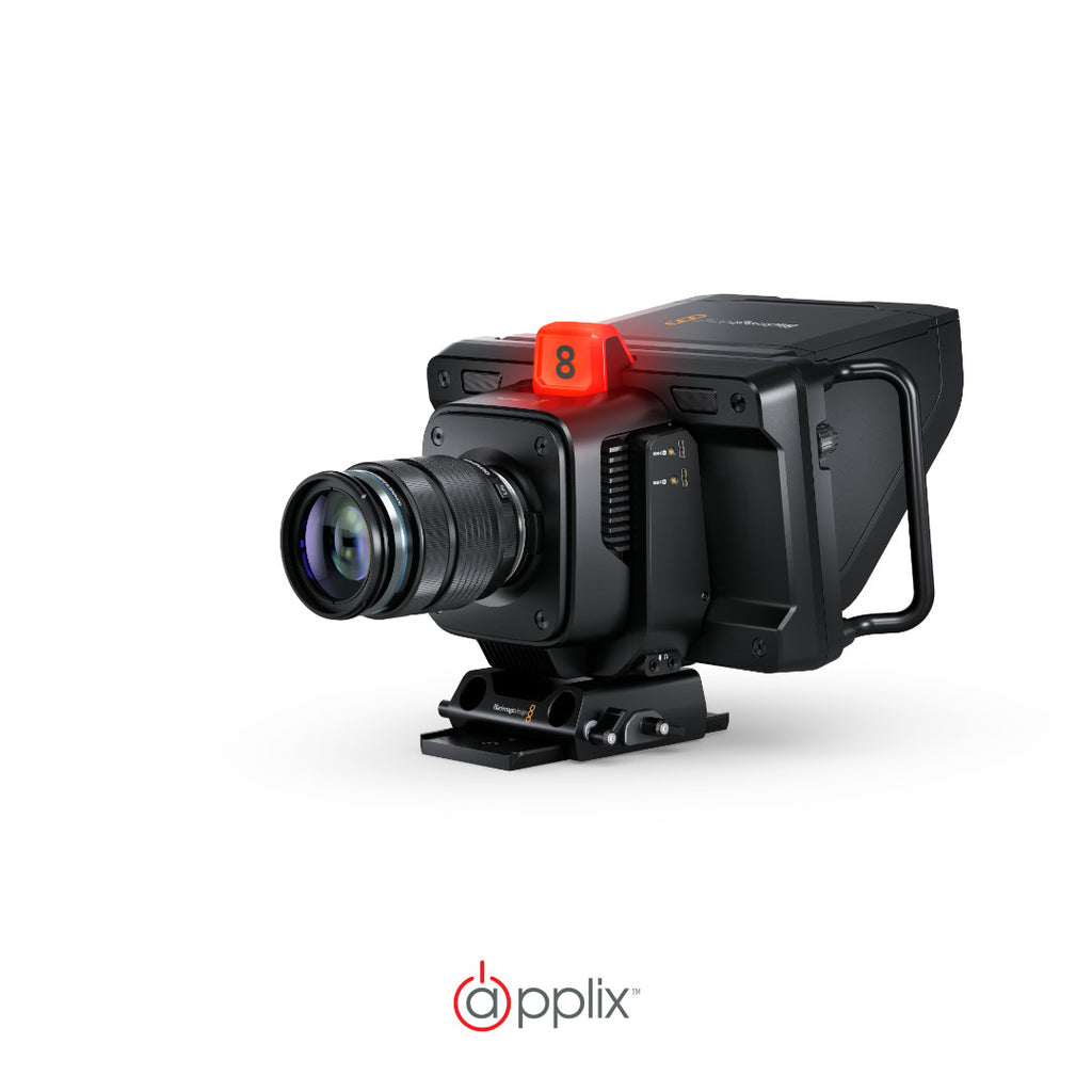 An image of the Blackmagic Design Studio Camera 4K Plus (side view).
