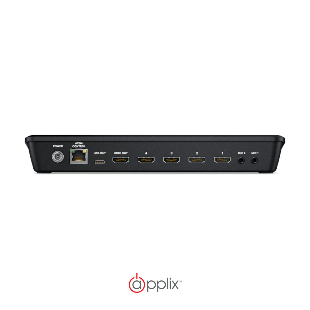 An image of the Blackmagic Design ATEM Mini Pro ISO (side view) showcases the device's ports.
