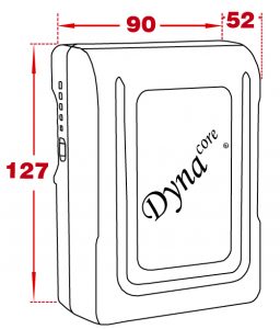 Dynacore DM-155S 155Wh V-Mount MINI Li-ion Battery, best used for professional camera workflows, diagram view of the product.