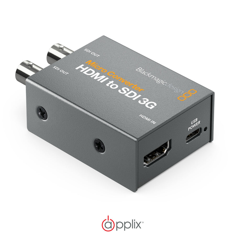 An image of the Blackmagic Design Micro Converter HDMI to SDI 3G (side view) showcases the USB Power port.