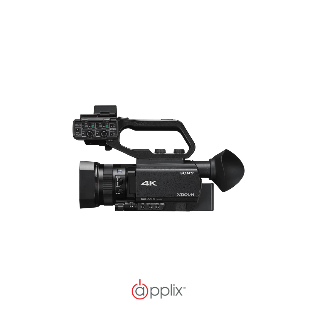 Sony PXW-Z90 4K HDR XDCAM Compact Camcorder, best used for video production capture, side view of the product.